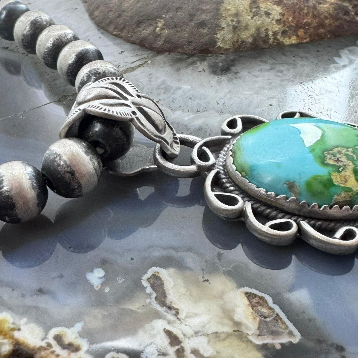 Sterling Silver Southwestern Style High Grade Matrix Sierra Bella Turquoise Pendant For Women