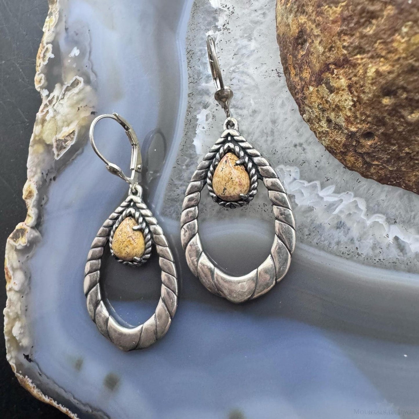 Carolyn Pollack Southwestern Style Sterling Silver Picture Jasper Dangle Earrings For Women