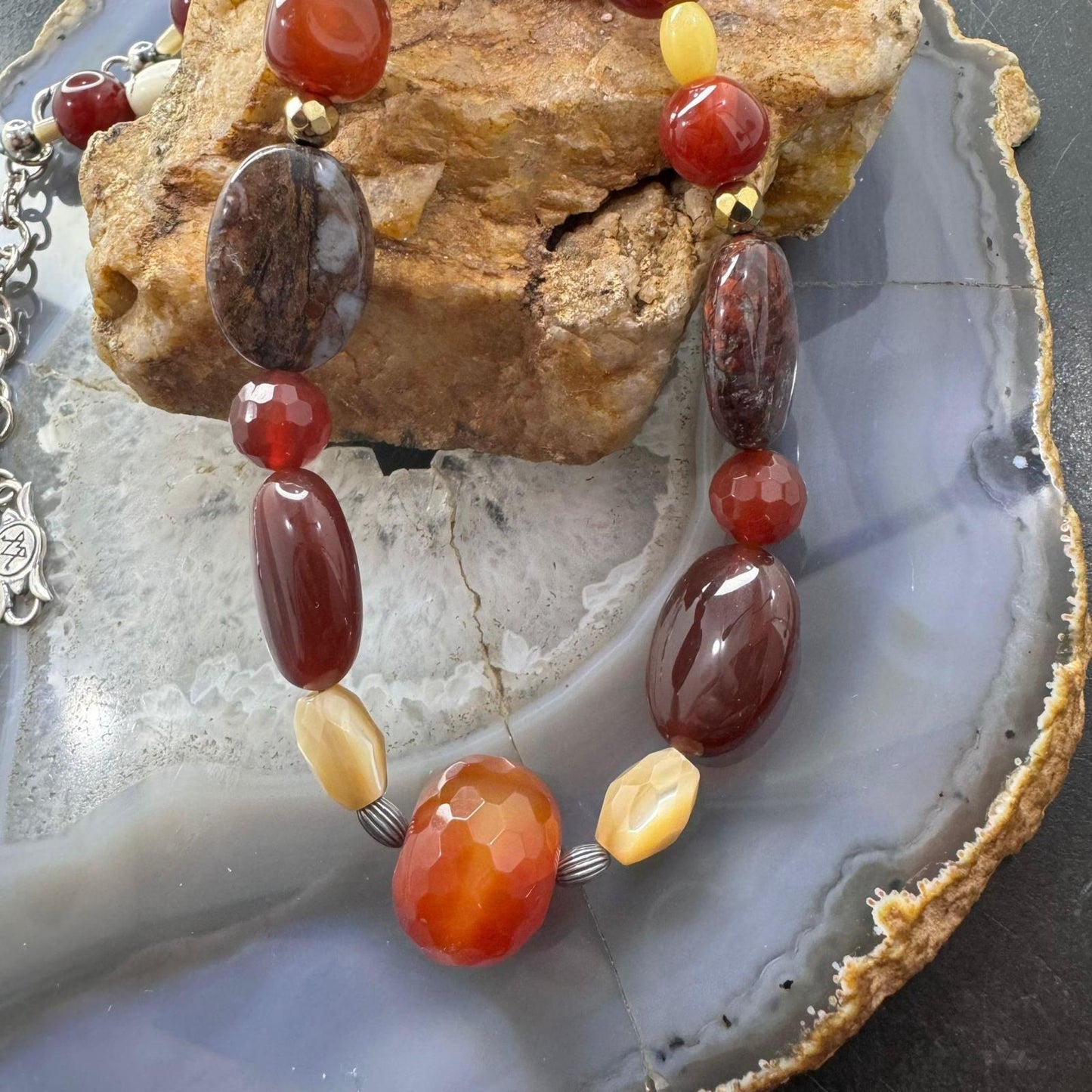 Carolyn Pollack Sterling Silver Multi Earthtone Gemstone Beaded Necklace For Women