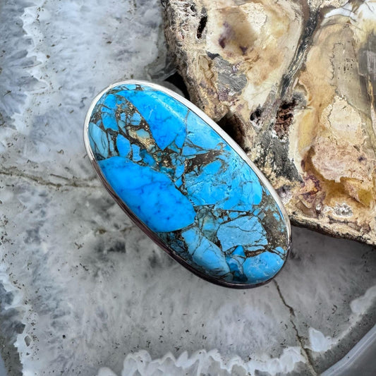 Sterling Silver Southwestern Style Oval Apatite Decorated Ring Size 8.5 For Women