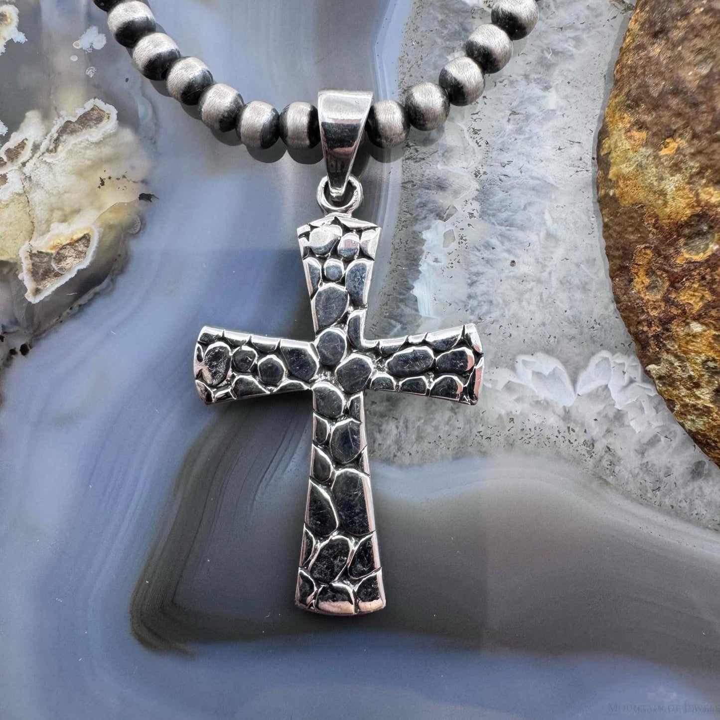Sterling Silver Southwestern Style Decorated Unisex Cross Pendant