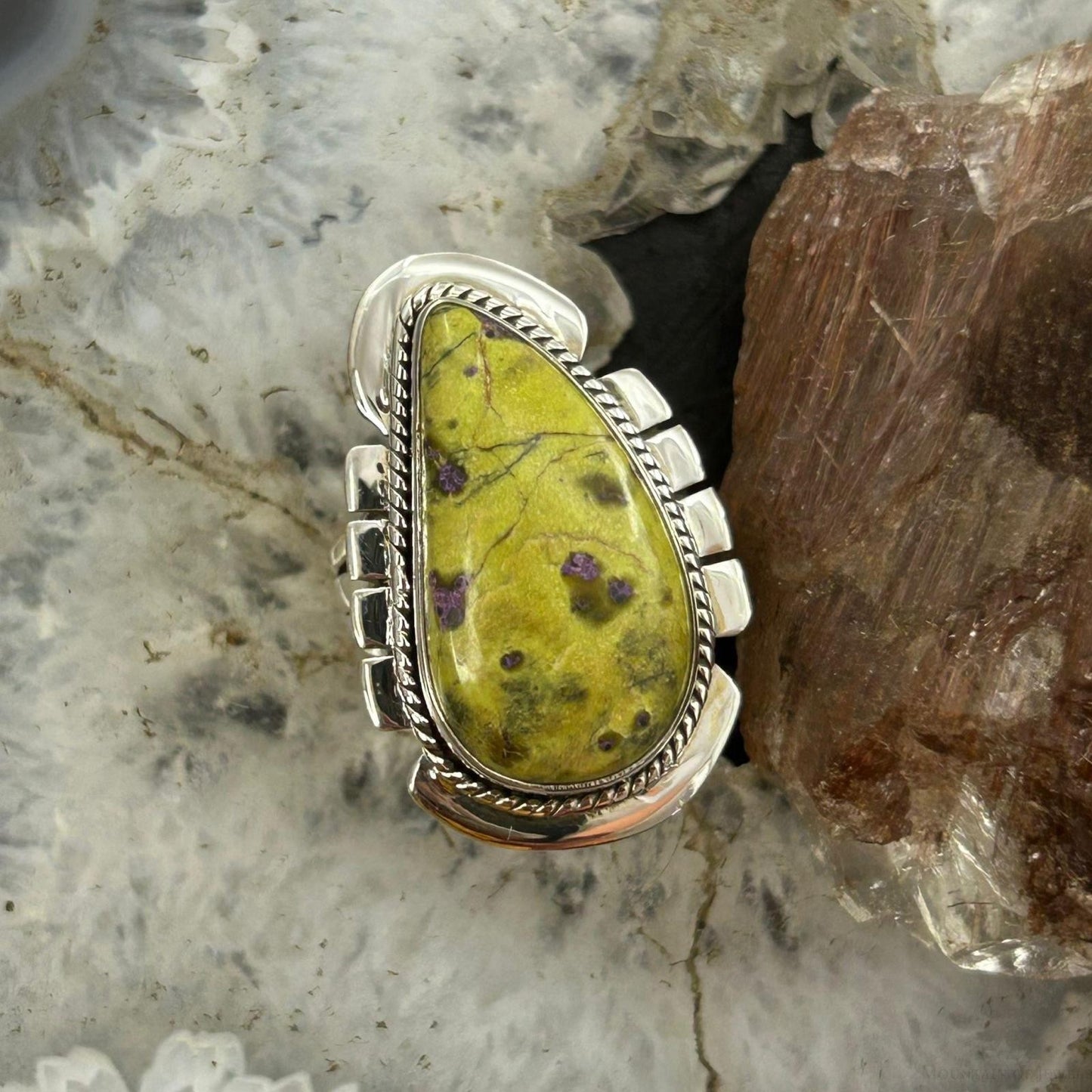 Sterling Silver Southwestern Style Teardrop Atlantisite Ring Size 8.25 For Women