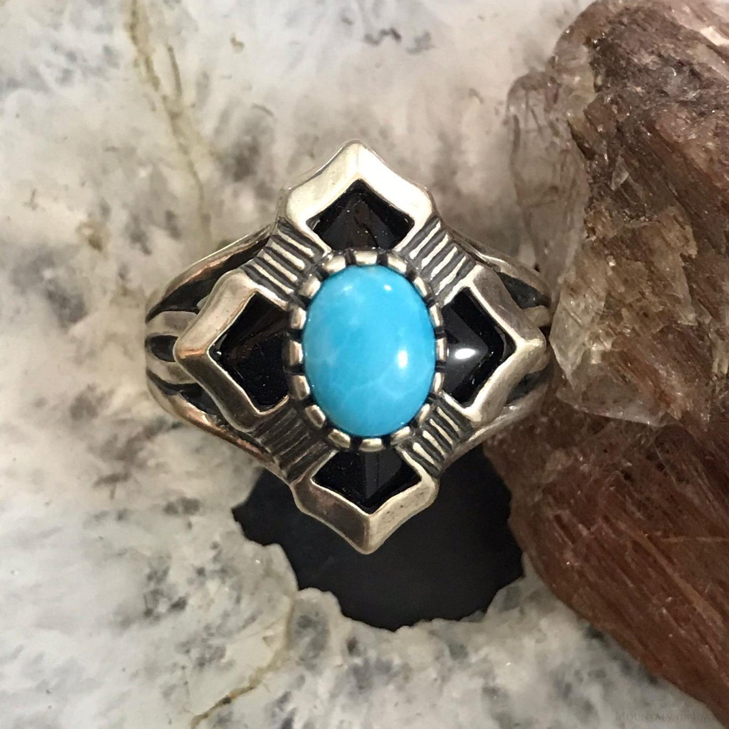 Carolyn Pollack Sterling Silver Sleeping Beauty Turquoise & Onyx Ring Size 10 For Women