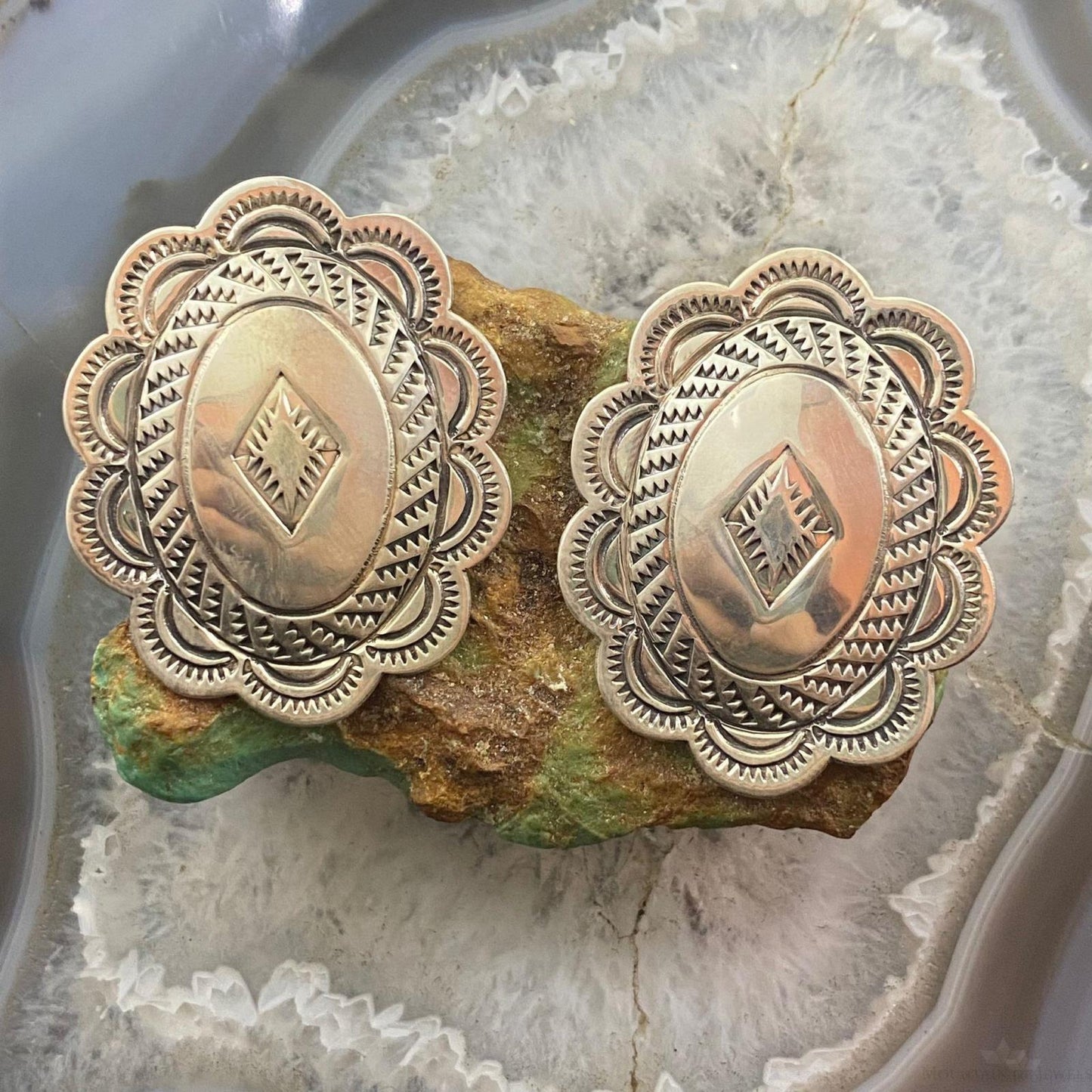 I. Kee Vintage Native American Sterling Silver Stamped Stud Earrings For Women