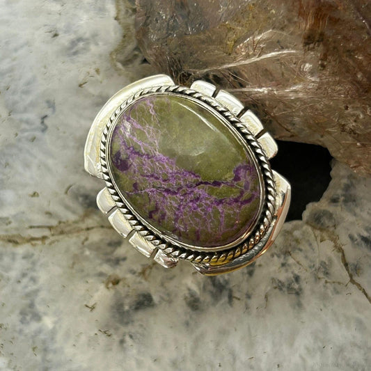 Sterling Silver Southwestern Style Oval Stichtite Decorated Ring Size 8.5 For Women