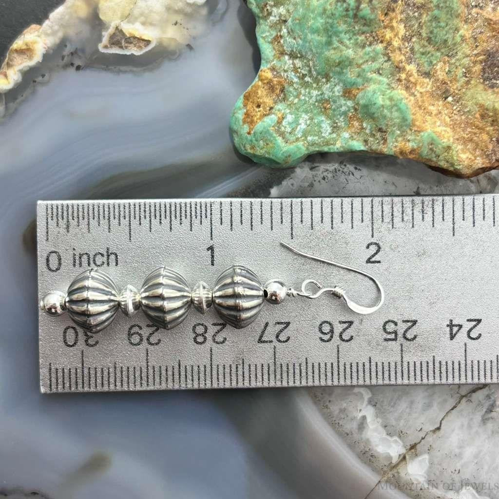 Native American Sterling Silver Grooved Saucer Pearl Beads Dangle Earrings For Earrings