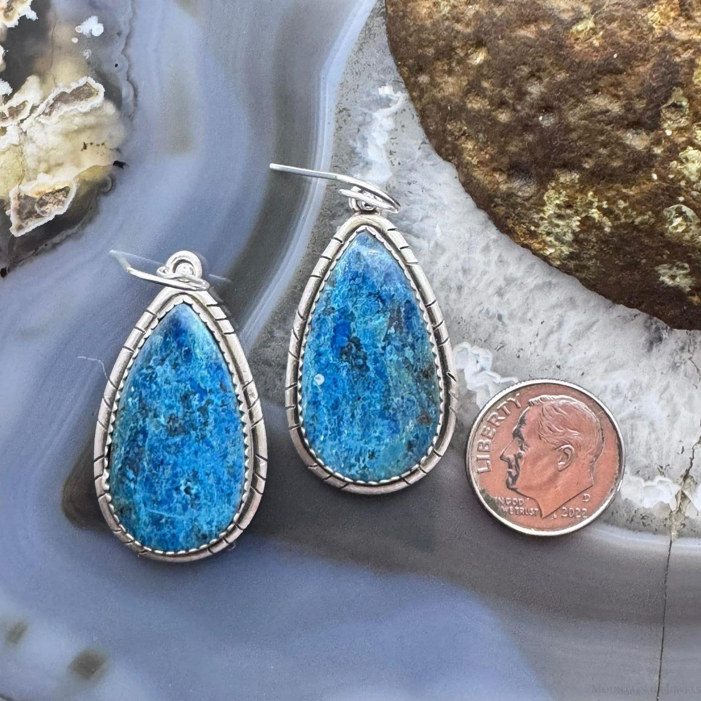 Sterling Silver Southwestern Style Teardrop Shattuckite Dangle Earrings For Women #2
