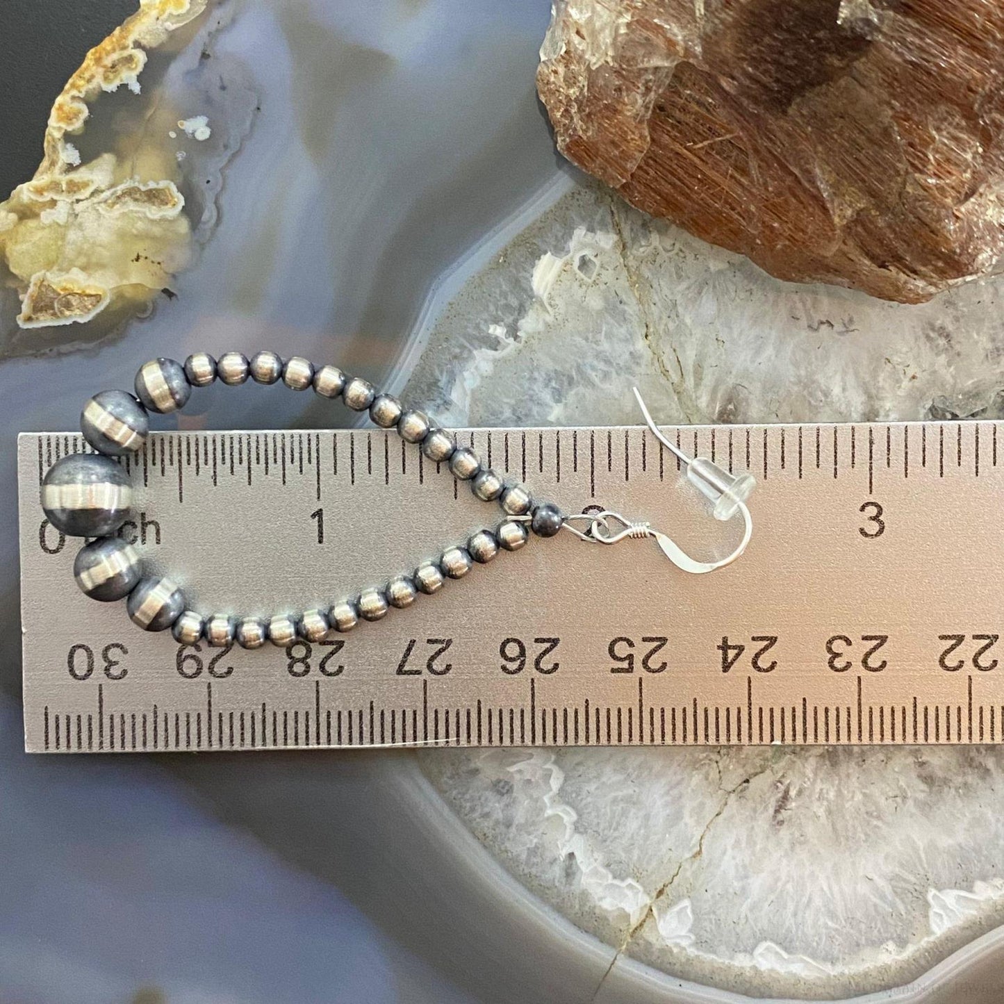 Navajo Pearl Beads Graduated 3-8mm Sterling Silver Hoop Dangle Earrings