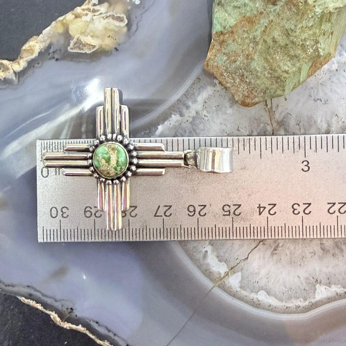 Sterling Silver Southwestern Style Rounded Sonora Gold Turquoise Unisex Zia Pendant