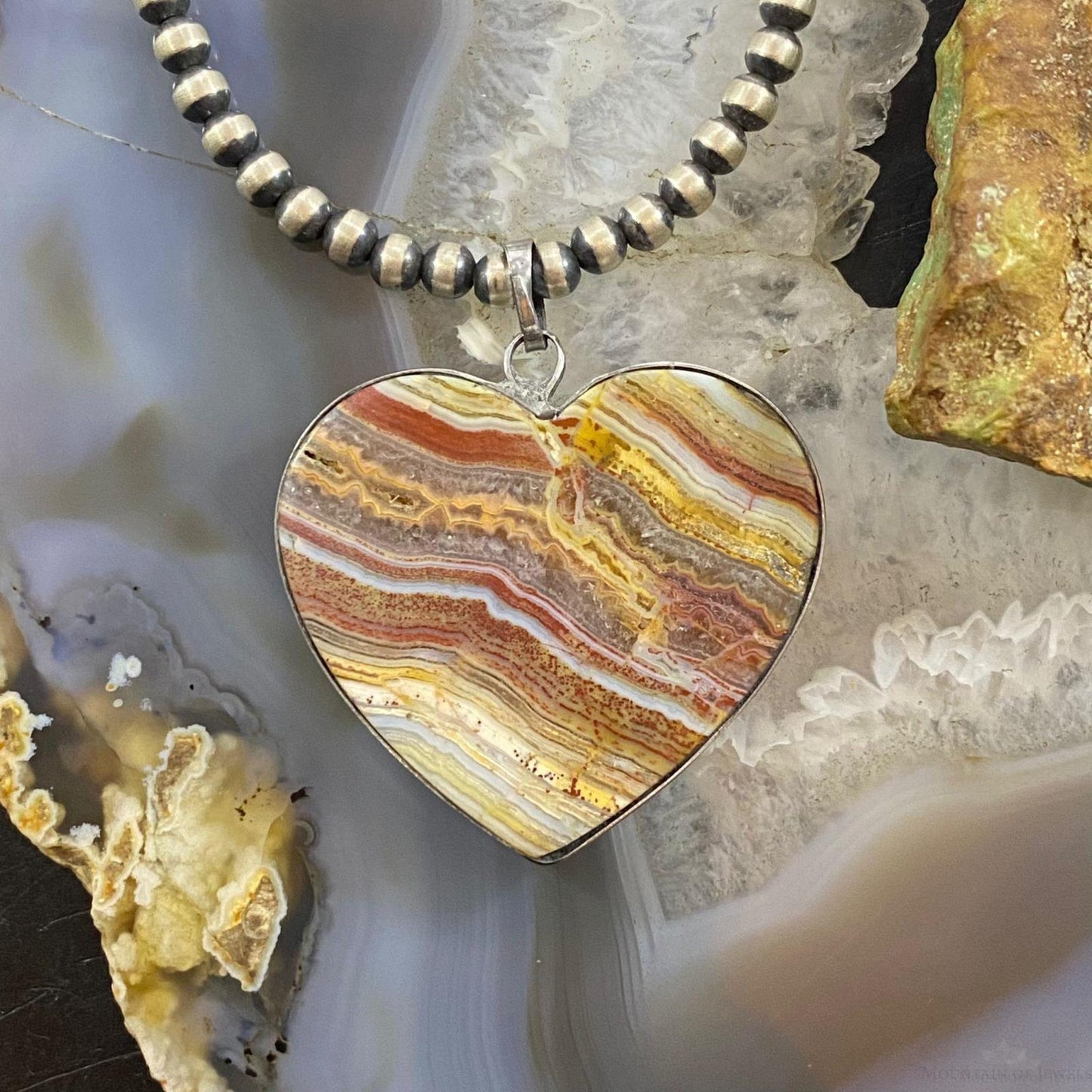 Heart Shape Crazy Lace Agate Pendant For Women Set in Stainless Steel #108