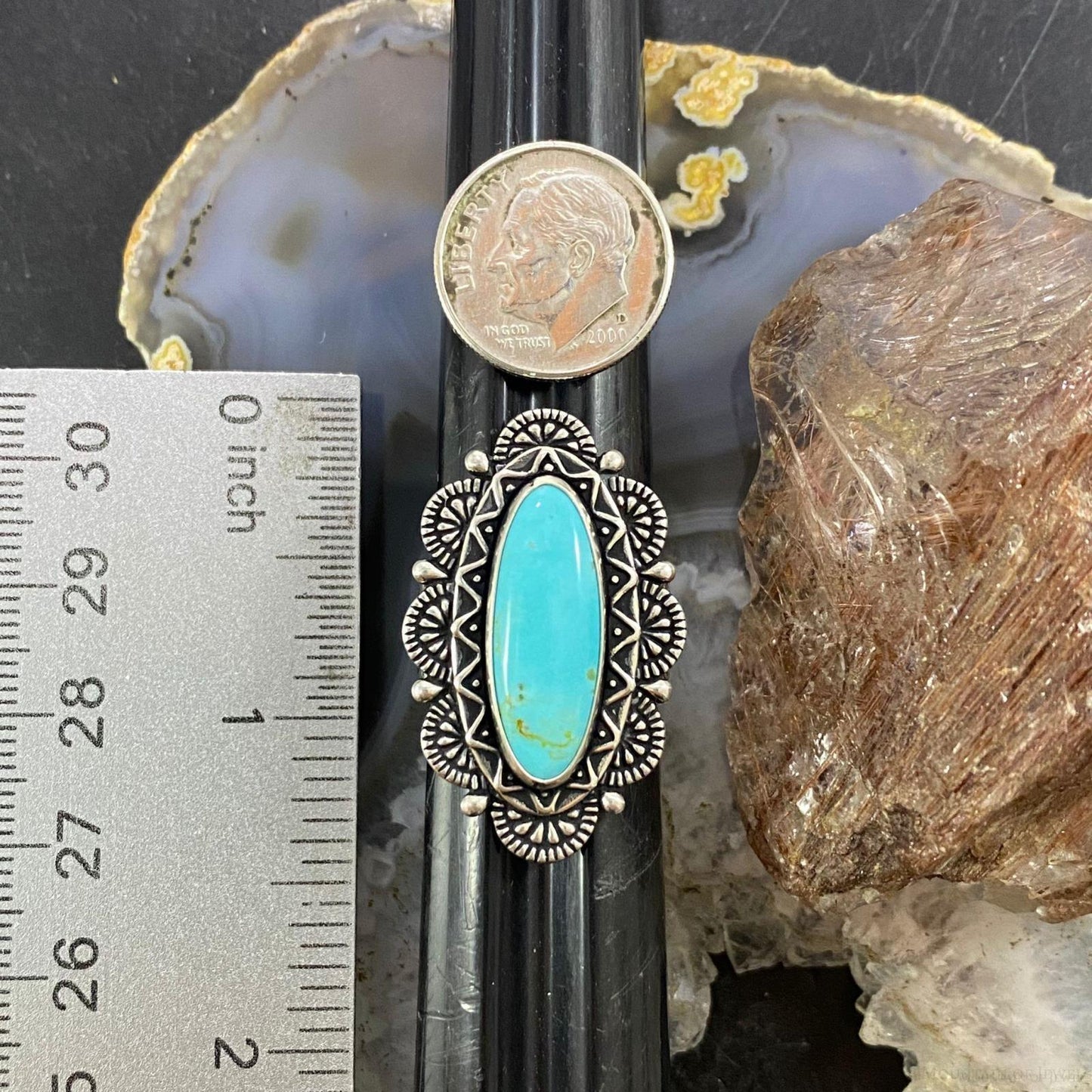 Carolyn Pollack Sterling Silver Marquise Turquoise Decorated Ring For Women, Variety of Sizes