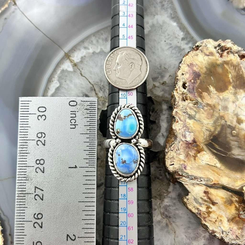 Sterling Silver Southwestern Style Double Golden Hill Turquoise Ring Size 7 For Women