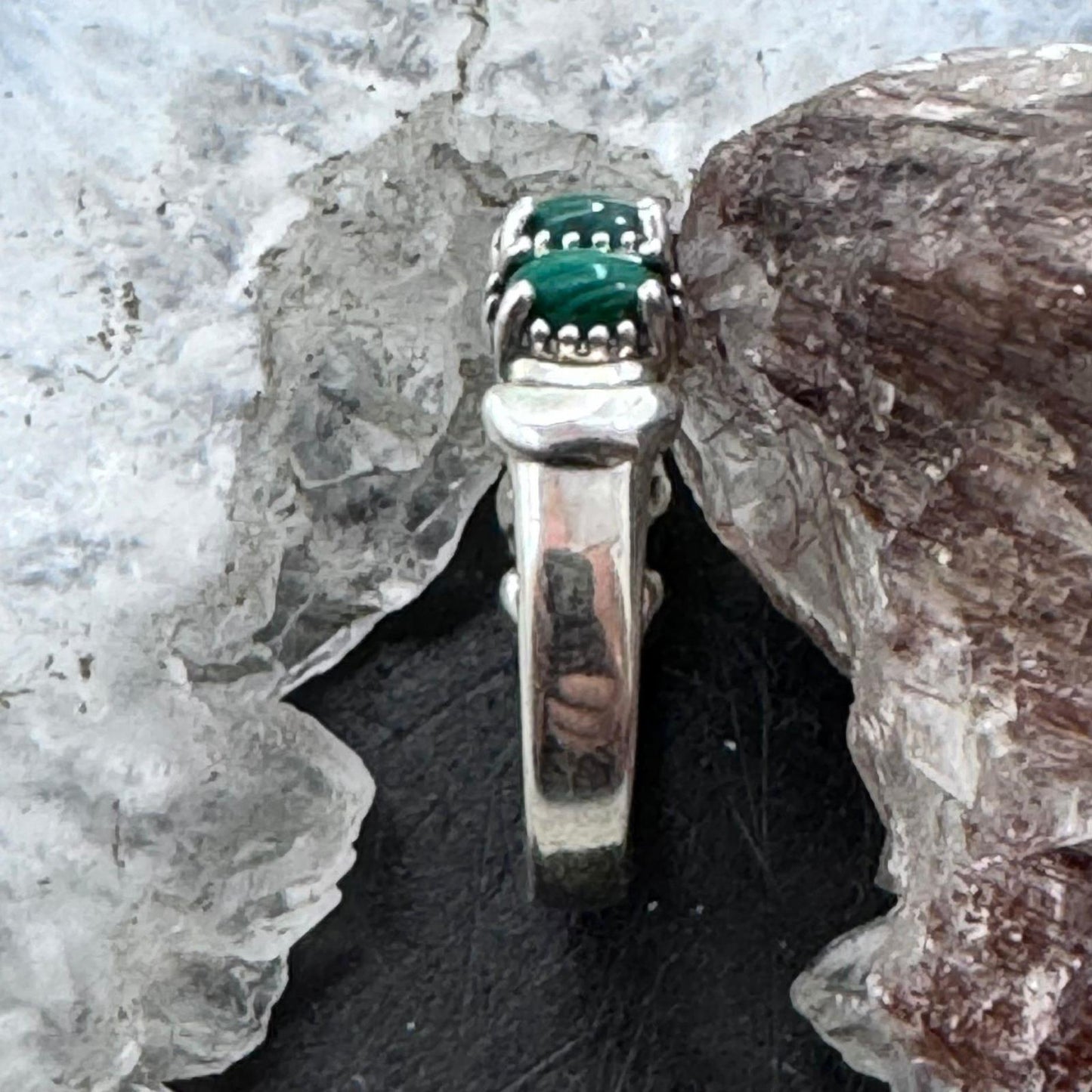 Carolyn Pollack Vintage Sterling Silver 5 Oval Malachite Band Ring For Women
