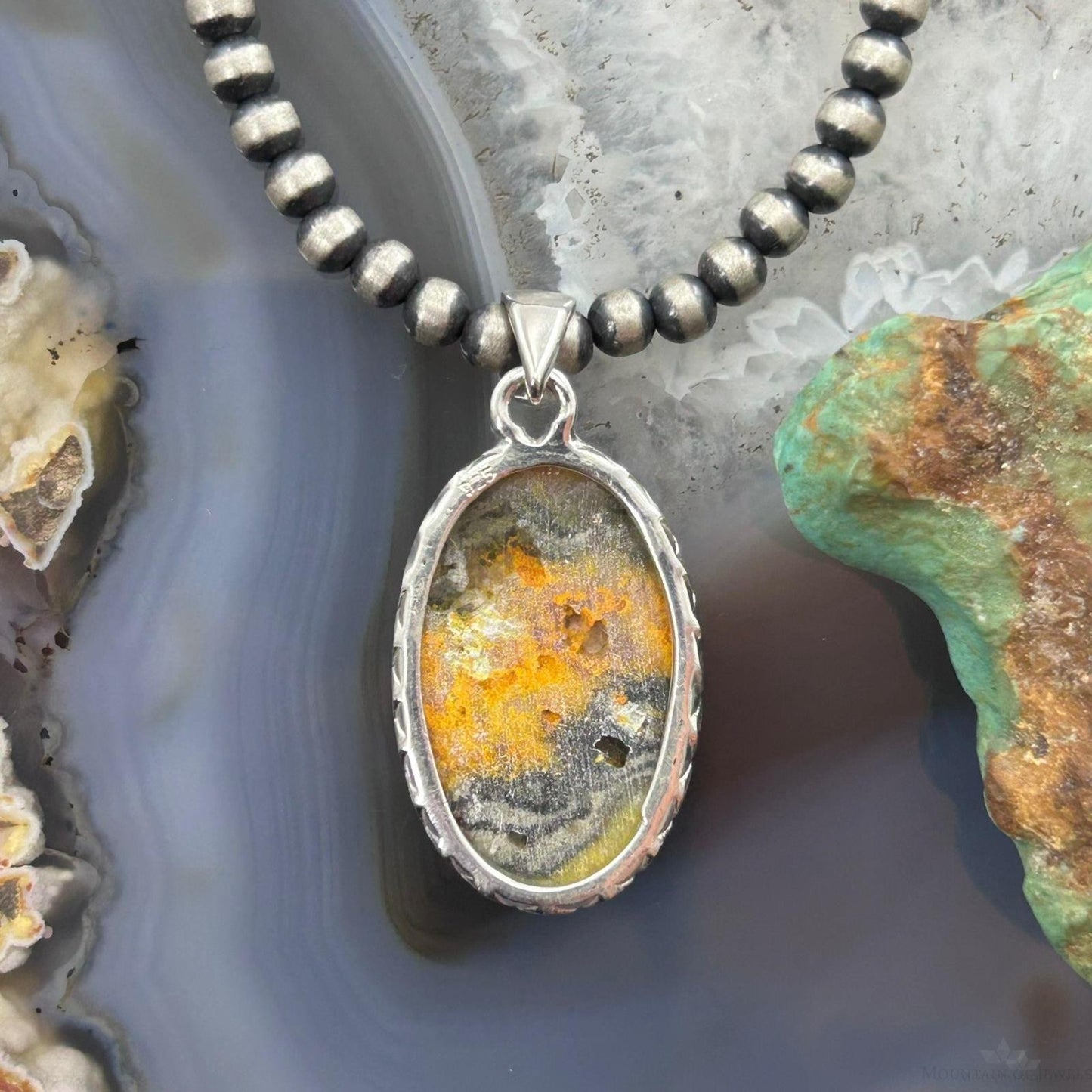 Sterling Silver Southwestern Style Oval Yellow Jasper Pendant For Women #1
