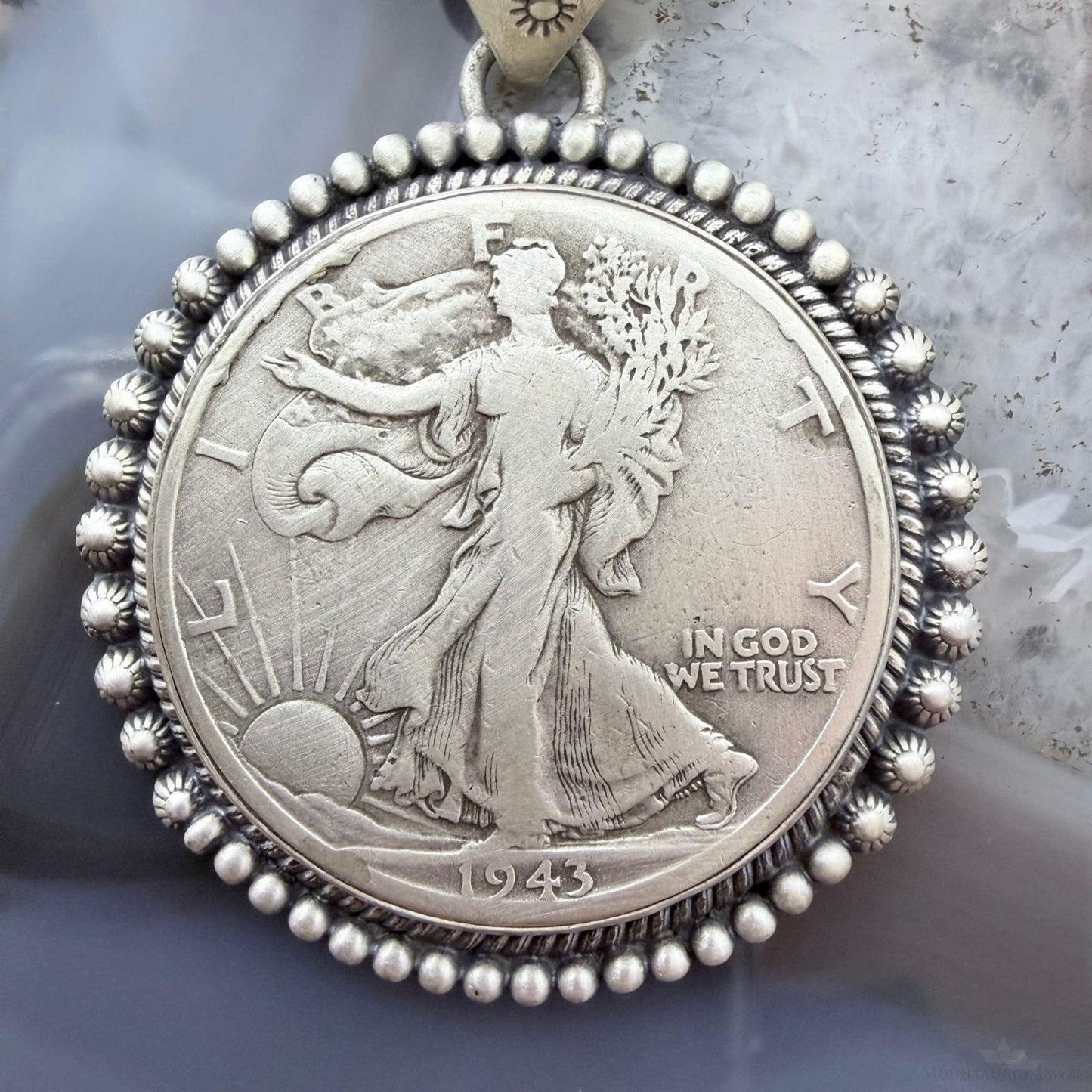 Genuine 90% Silver 1943 US Walking Liberty Half Dollar Decorated Unisex Pendant