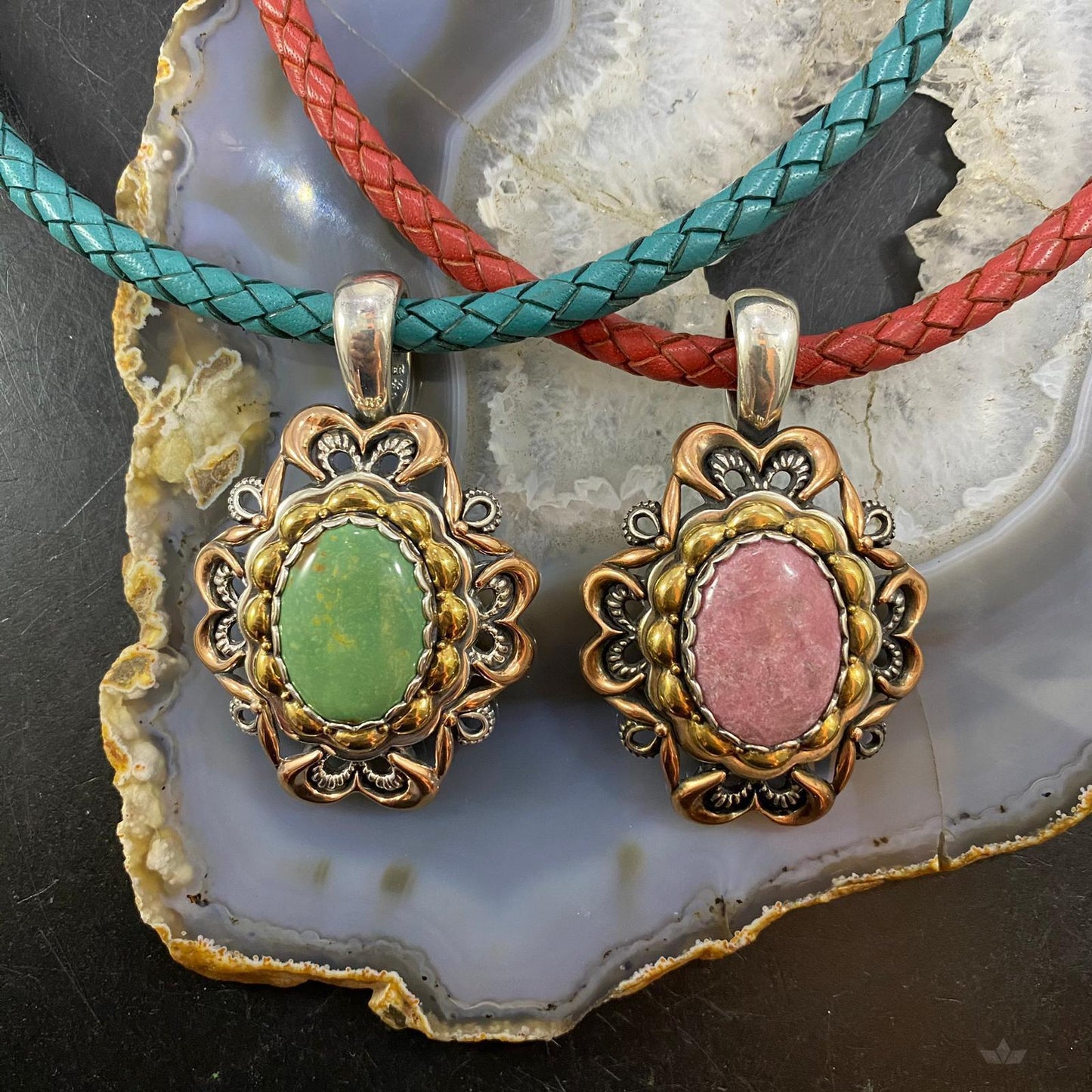 Carolyn Pollack Southwestern Style Mix Metal Turquoise & Rhodonite Pendant For Women