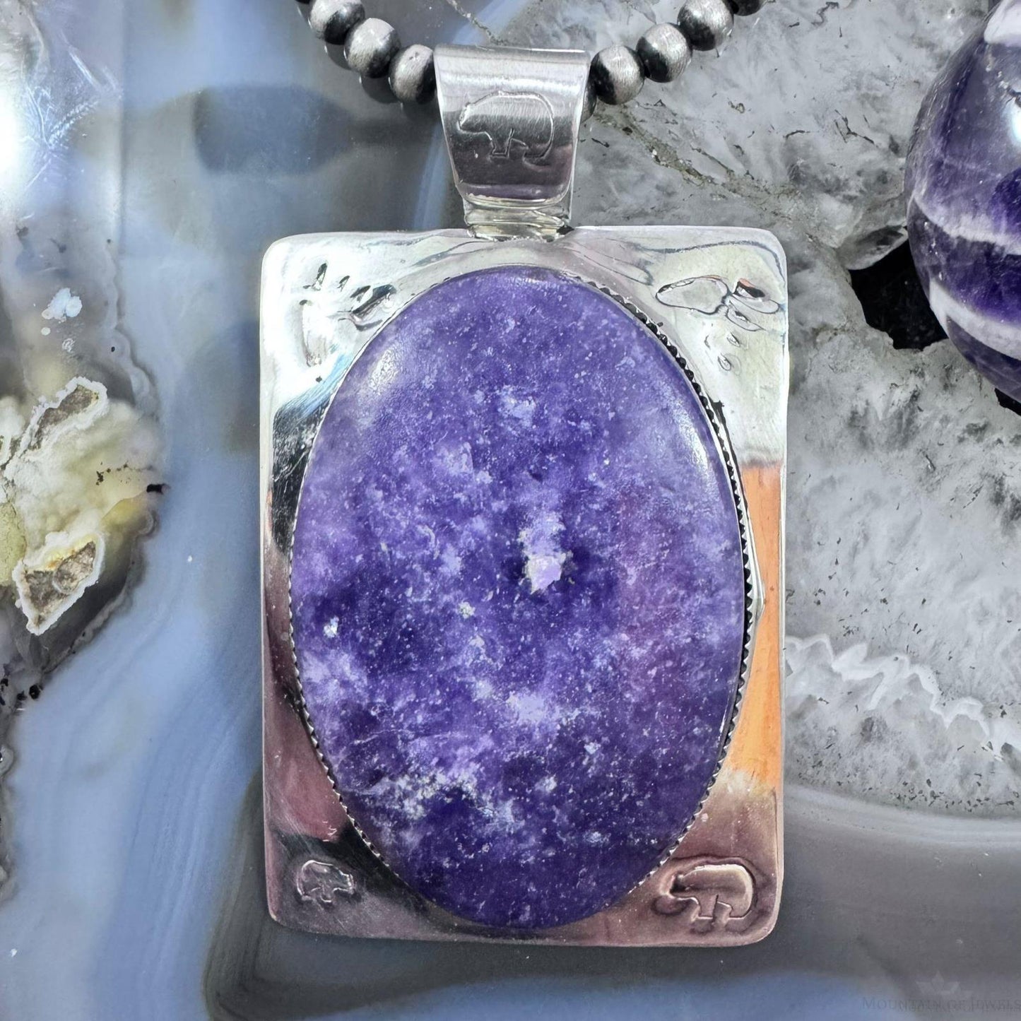 Frank Chavez Native American Sterling Silver Oval Charoite Unisex Pendant