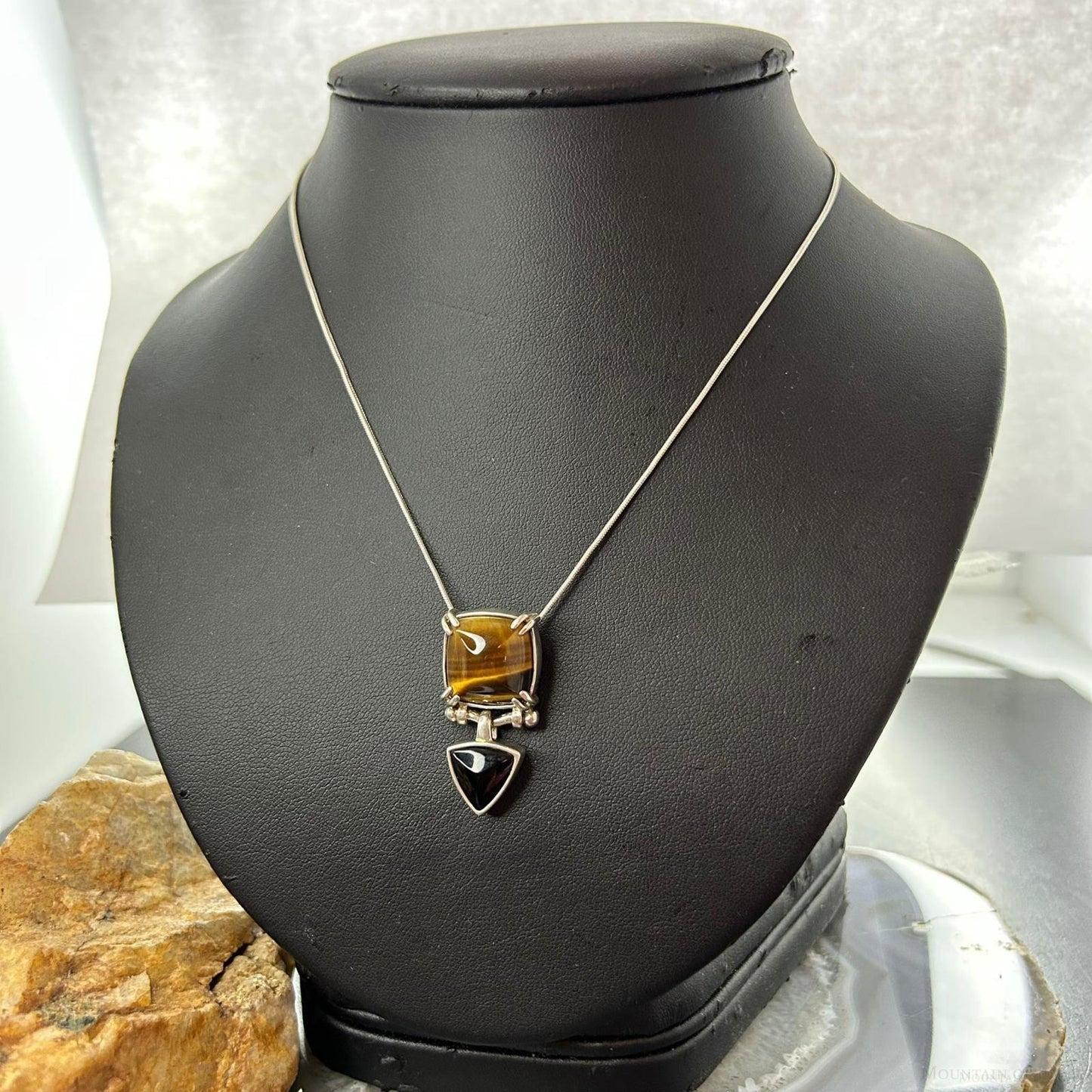 Carolyn Pollack Sterling Silver Tiger's Eye & Onyx 18" Necklace For Women