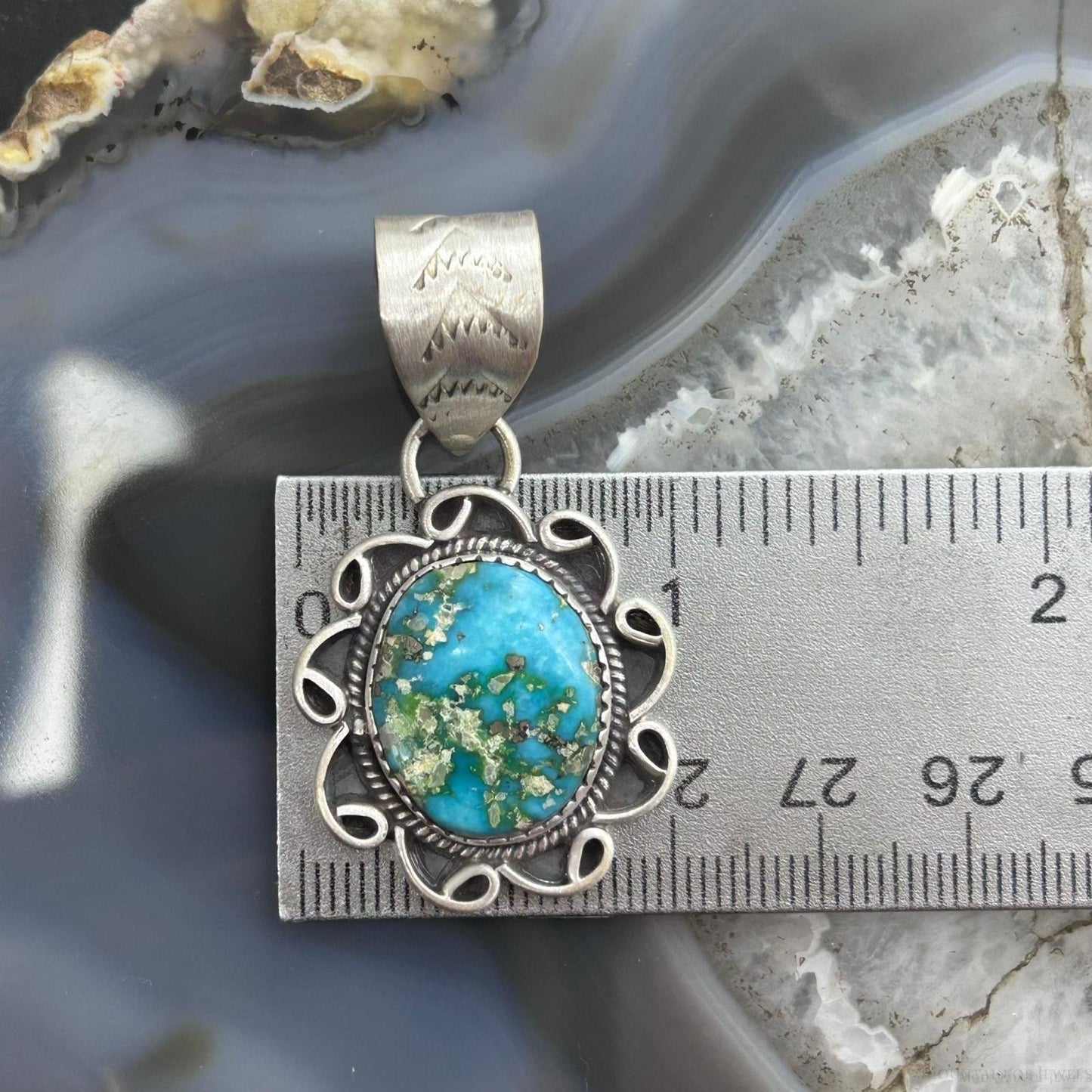 Sterling Silver Southwestern Style Round Sonora Gold Turquoise Pendant For Women