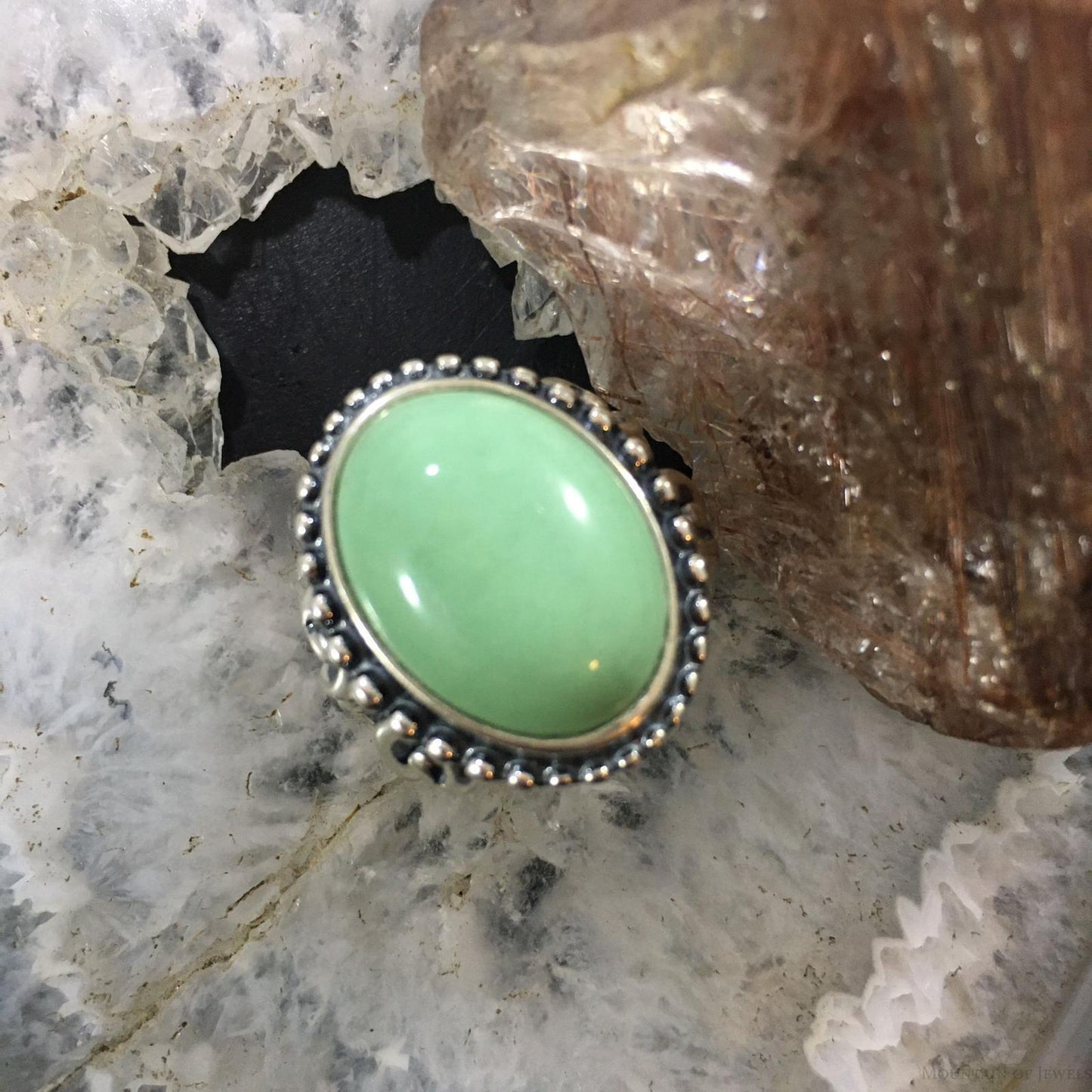 Carolyn Pollack Southwestern Style Sterling Silver Oval Variscite Decorated Ring For Women