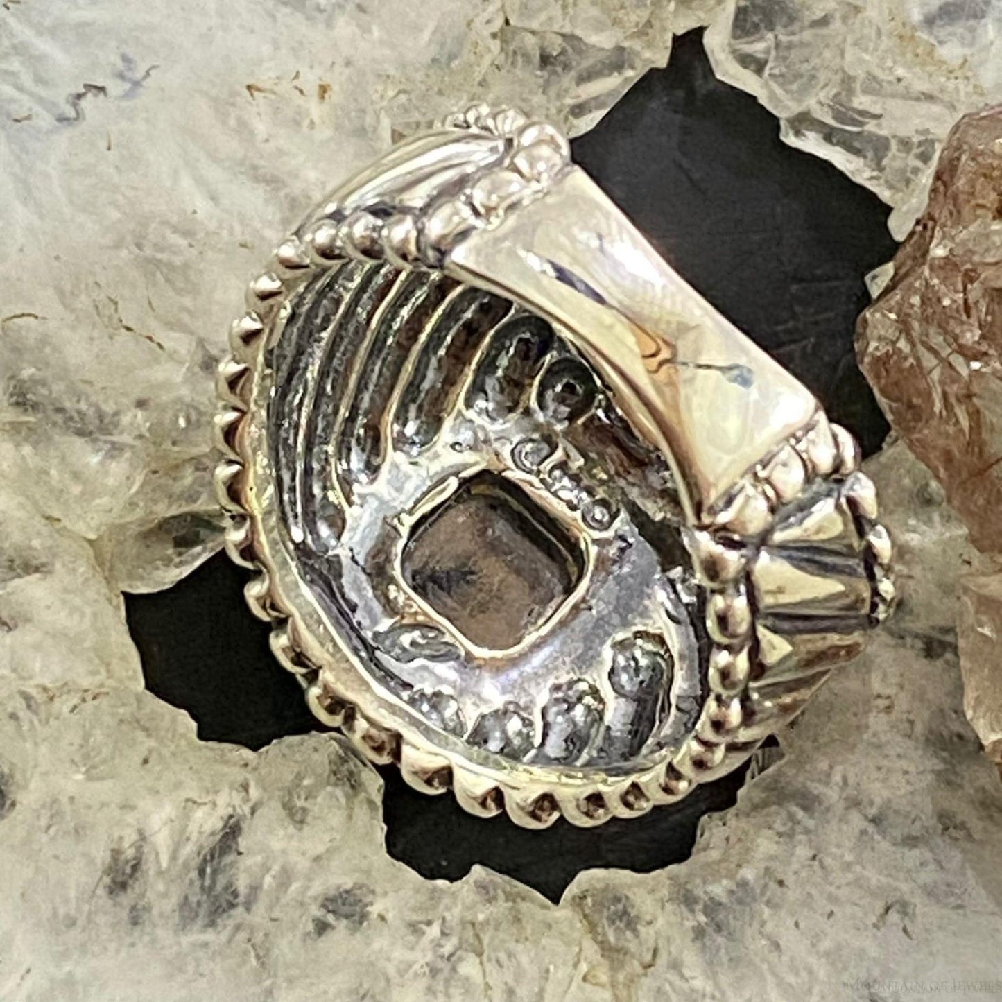 Carolyn Pollack Southwestern Style Sterling Silver Oval Rhodonite Decorated Unisex Ring Sizes 8 &12 For Women