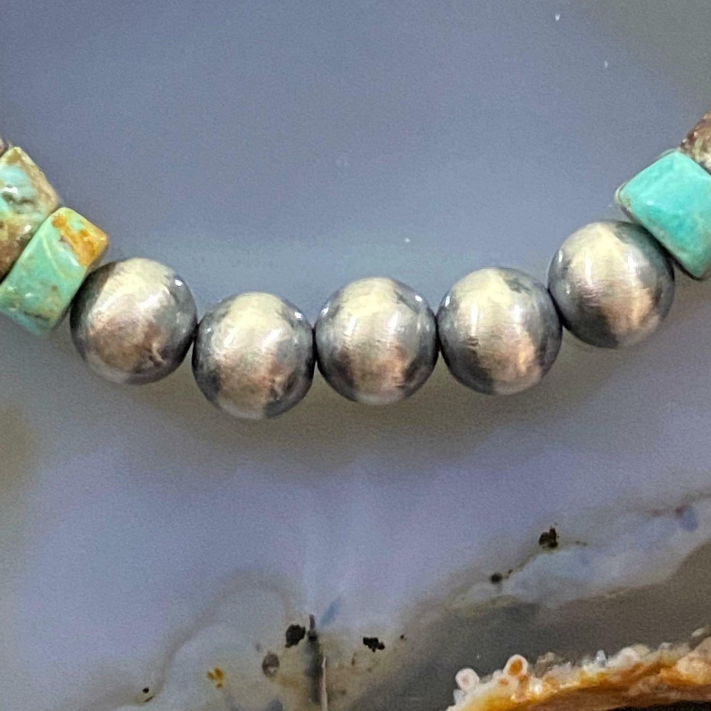 Sterling Silver Turquoise Beads & Navajo Pearl Beads 4 mm Hoop Dangle Earrings