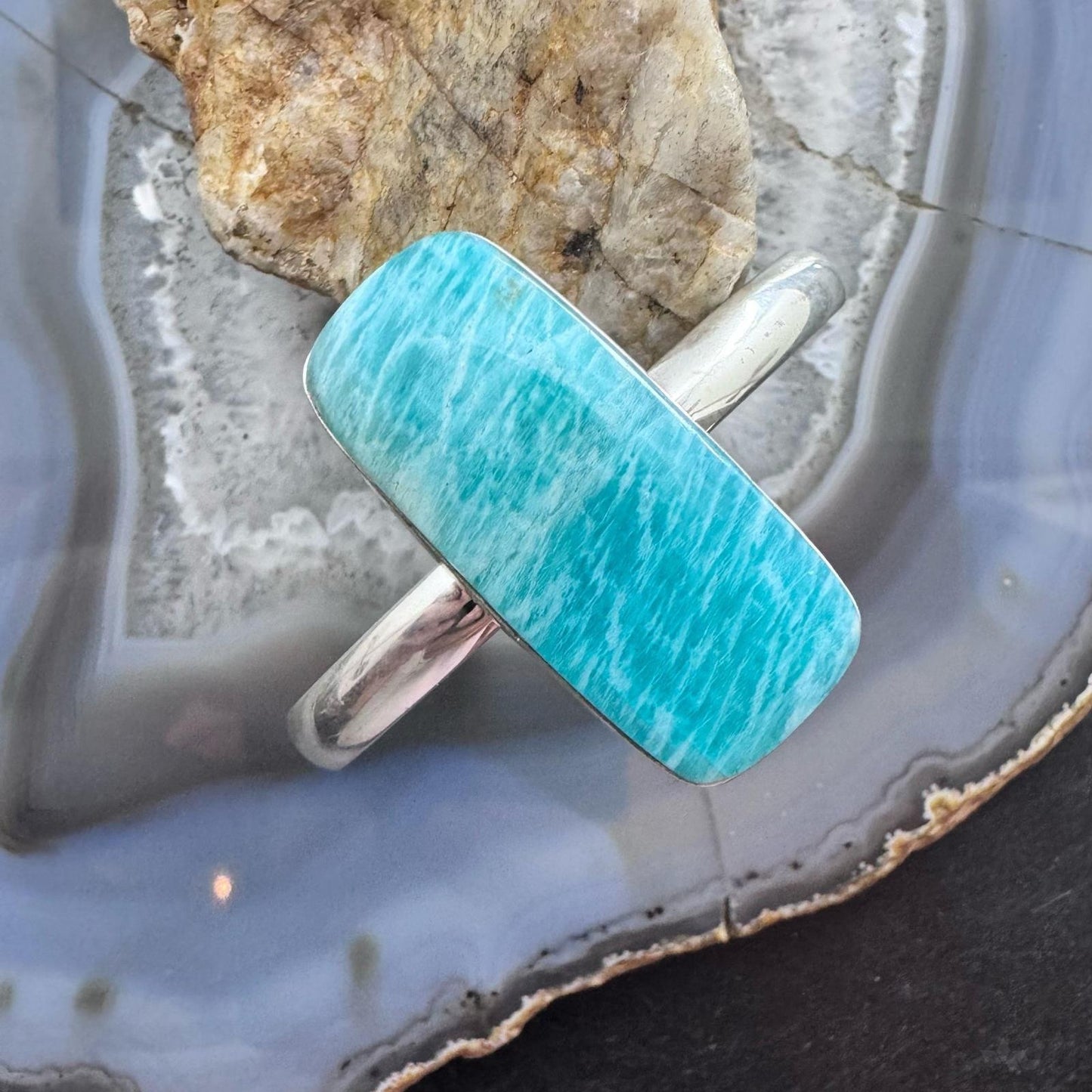Frank Chavez Native American Sterling Silver Amazonite Bracelet For Women
