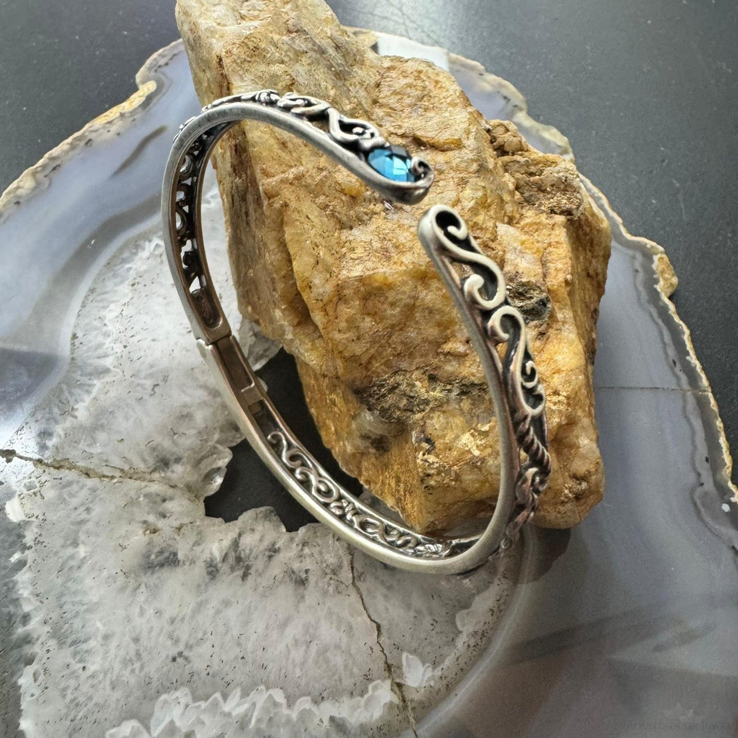 Carolyn Pollack Sterling Silver London Blue Topaz Decorated Hinged Bracelet For Women