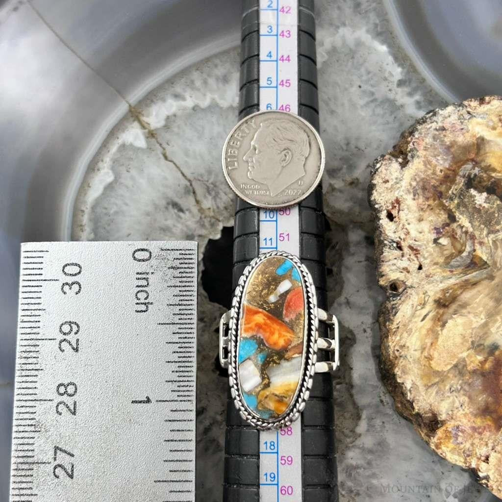Sterling Silver Southwestern Style Oval Spiny Oyster Turquoise Ring Size 7.25 For Women