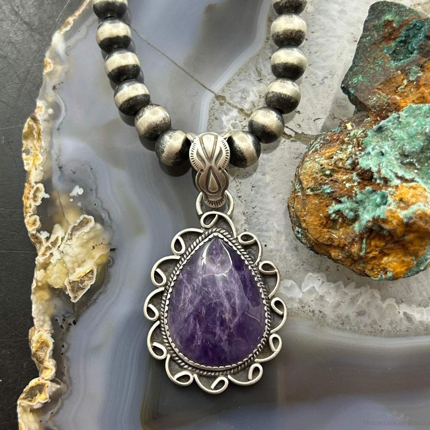 Sterling Silver Southwestern Style Teardrop Charoite Decorated Pendant For Women
