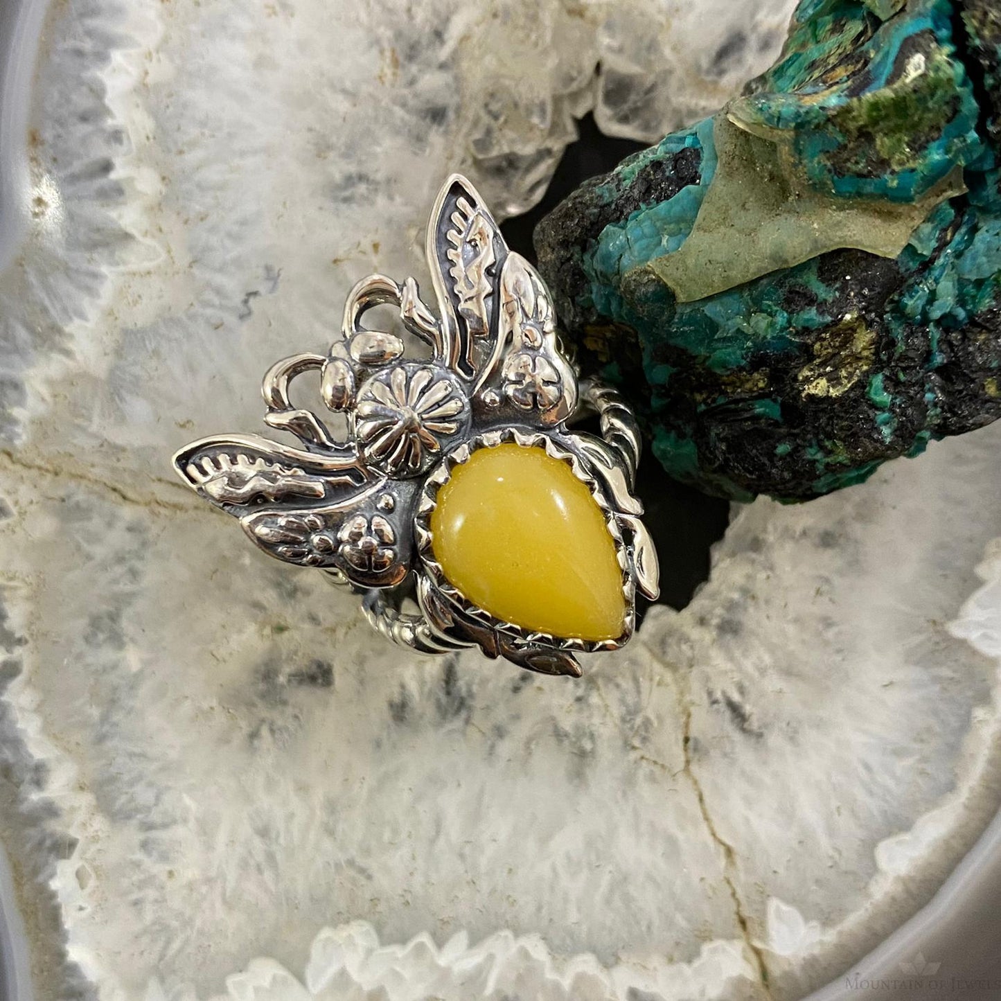 Carolyn Pollack Southwestern Style Sterling Silver Yellow Jasper Bee Ring For Women, Variety of Sizes