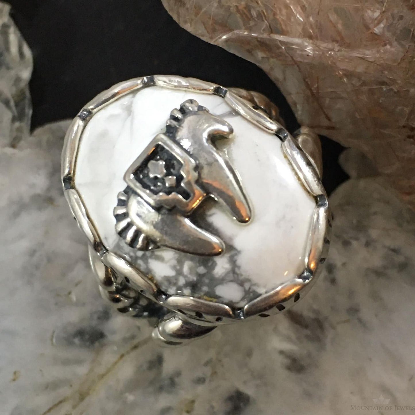 Carolyn Pollack Southwestern Style Sterling Silver Oval Howlite w/Spirit Horse Ring For Women