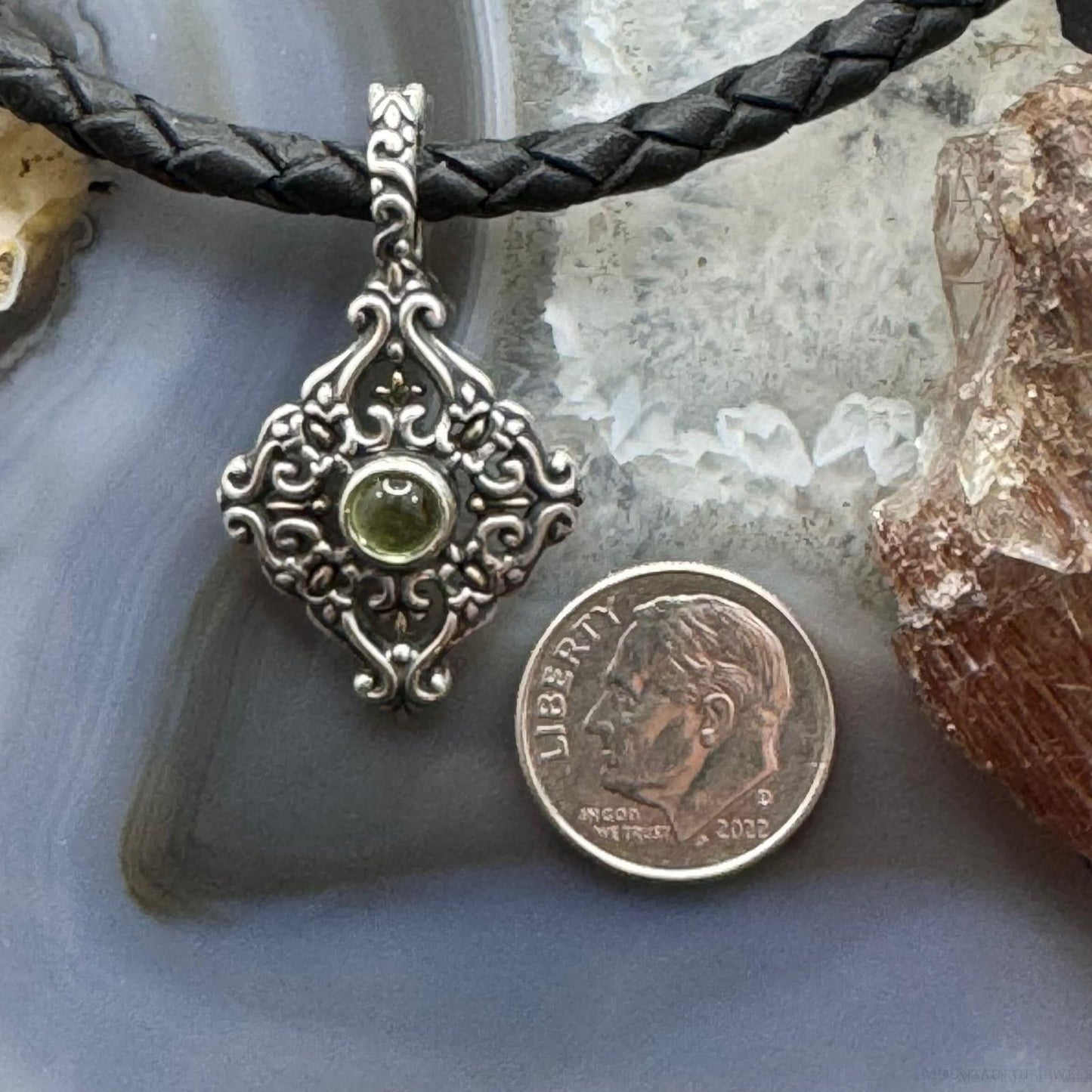 Carolyn Pollack Sterling Silver Peridot Dot Decorated Enhancer Pendant For Women