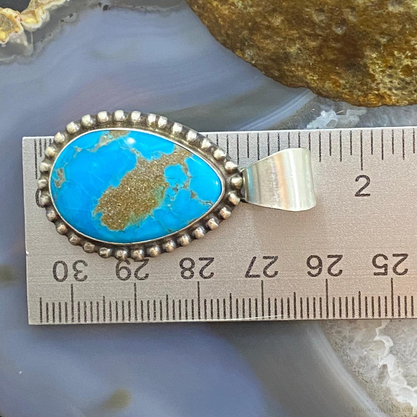 Samson Edsitty Sterling Silver Turquoise Teardrop Decorated Pendant For Women