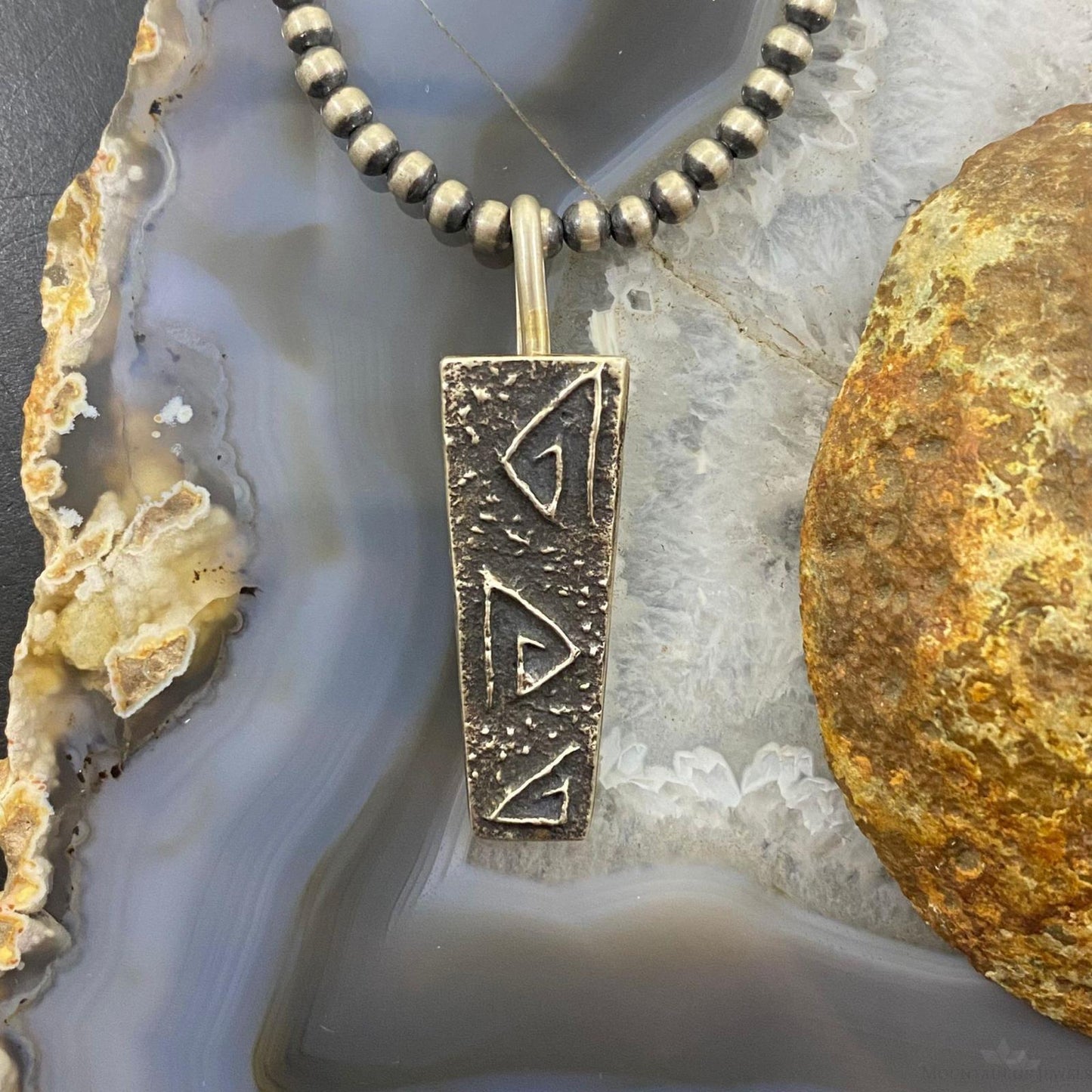 Cheyenne Custer Native American Sterling Silver Trapeze Tufa Cast Unisex Pendant