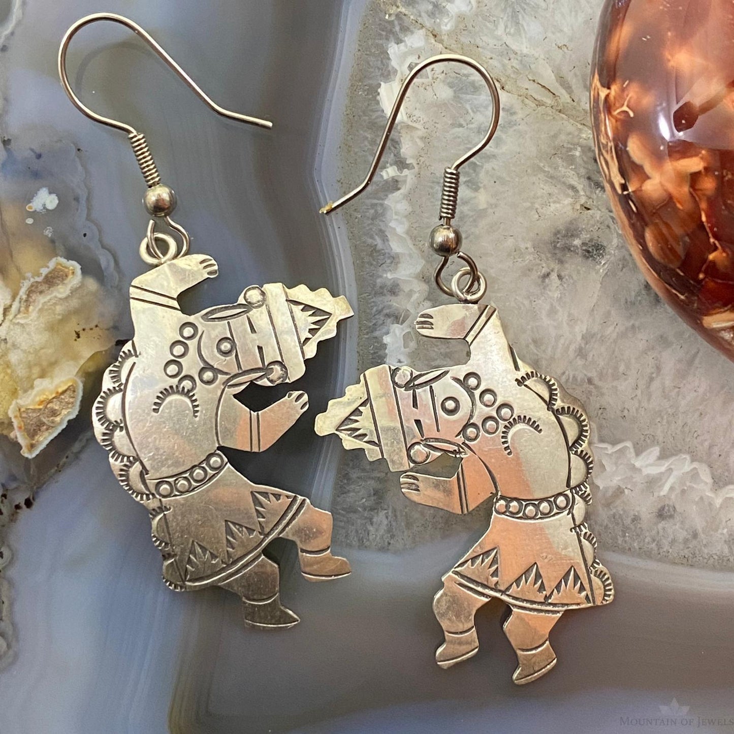 Vintage Signed Native American Sterling Silver Dancer Dangle Earrings For Women