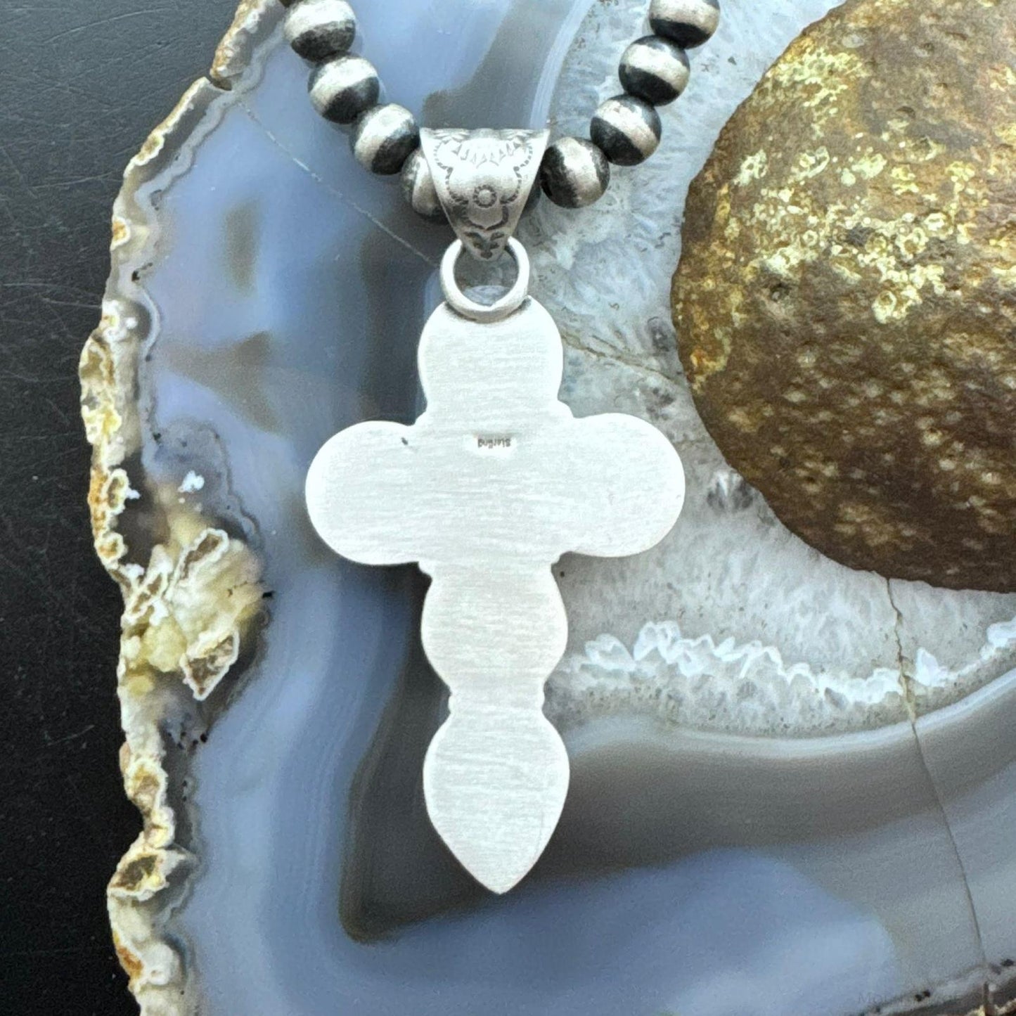 Native American Sterling Silver Teardrop Pink Conch Cross Pendant For Women