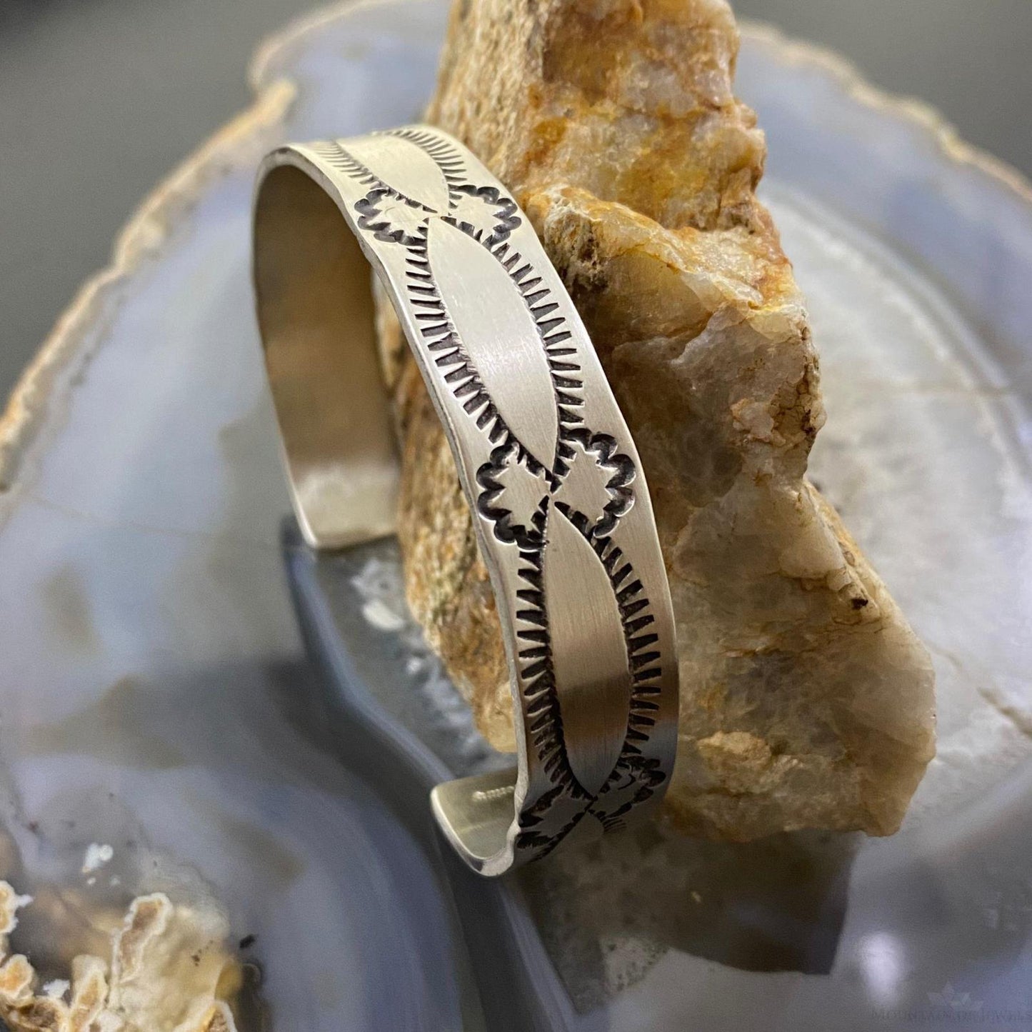 Native American Sterling Silver Stamped Stackable Cuff Bracelet For Men