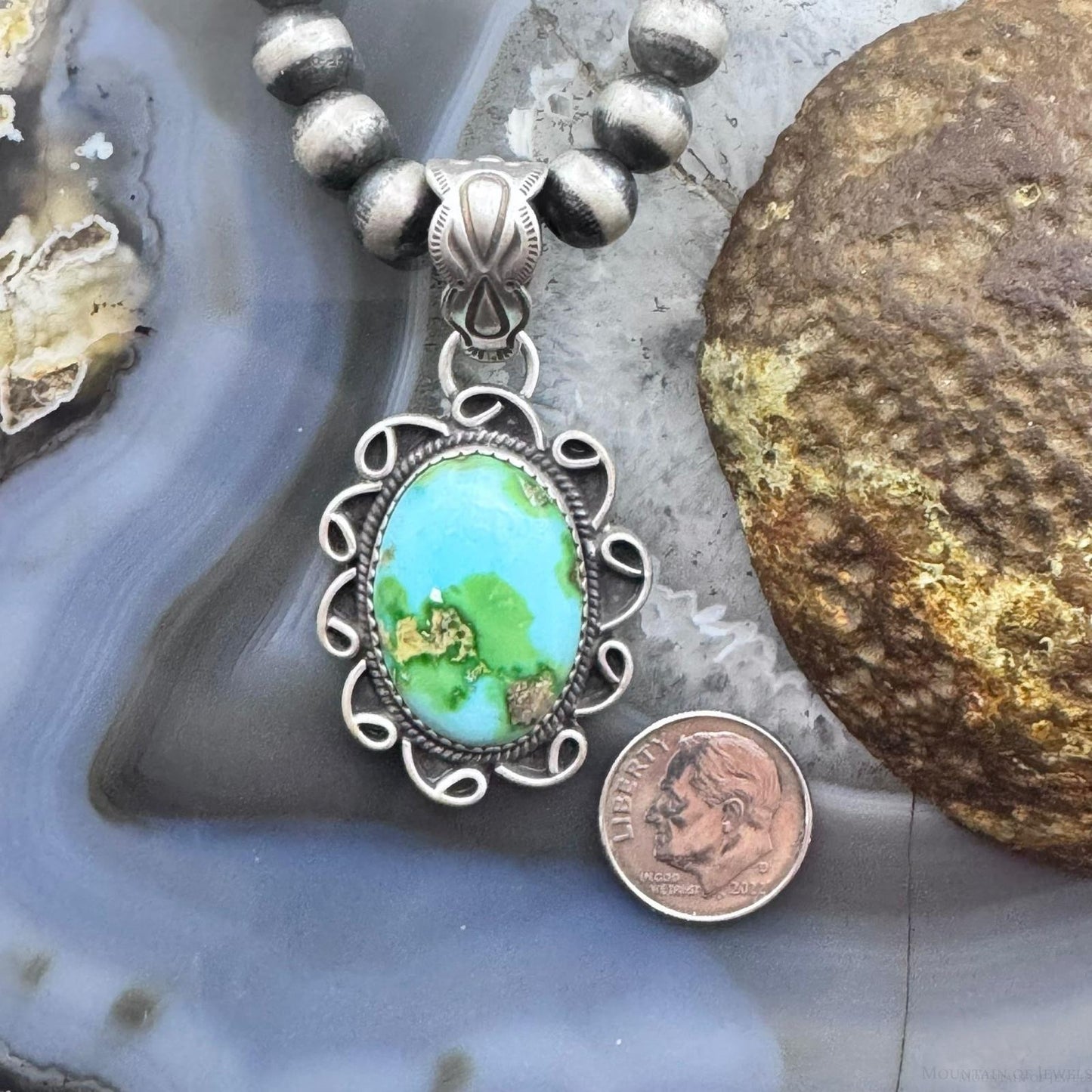 Sterling Silver Southwestern Style High Grade Matrix Sierra Bella Turquoise Pendant For Women