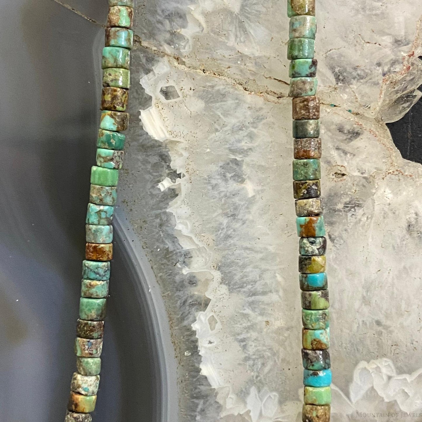 Turquoise Beads 3 mm and Navajo Pearl Sterling Silver Necklace 18" For Women