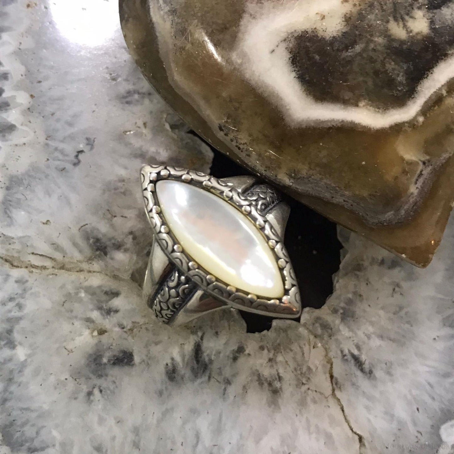 Carolyn Pollack Sterling Silver Marquise Moonstone Decorated Ring Size 8.25 For Women