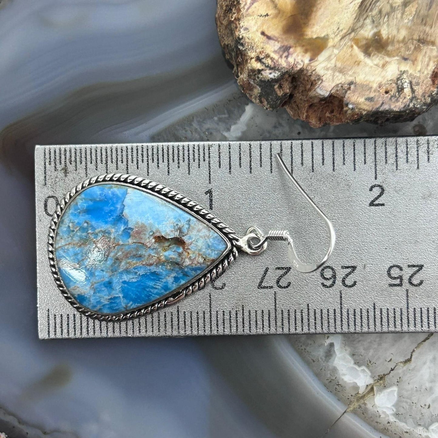 Sterling Silver Southwestern Style Blue Apatite Dangle Earrings For Women #2