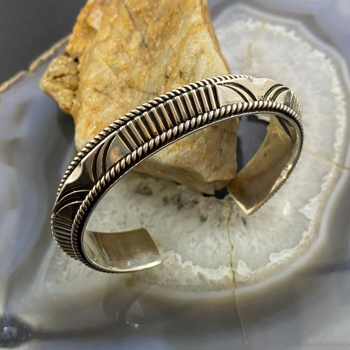 Artie Yellowhorse/Henry Chackee Sterling Silver Engraved Carinated Bracelet For Women