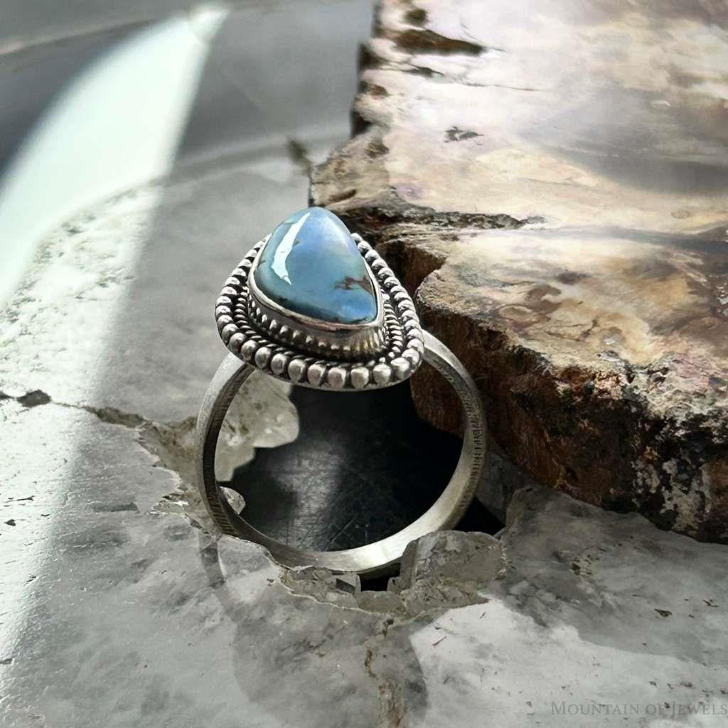 Sterling Silver Southwestern Style Golden Hill Turquoise Adjustable Ring For Women