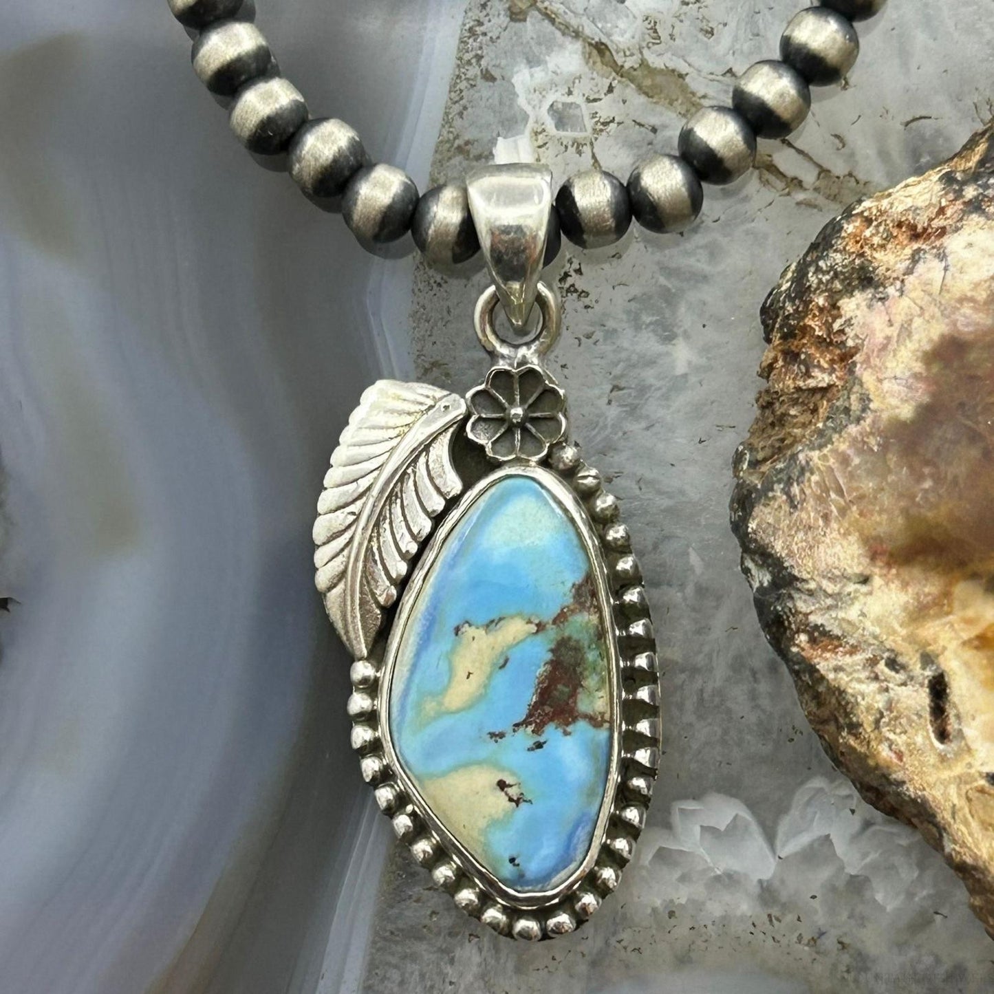 Sterling Silver Southwestern Style Triangular Golden Hill Turquoise Pendant For Women