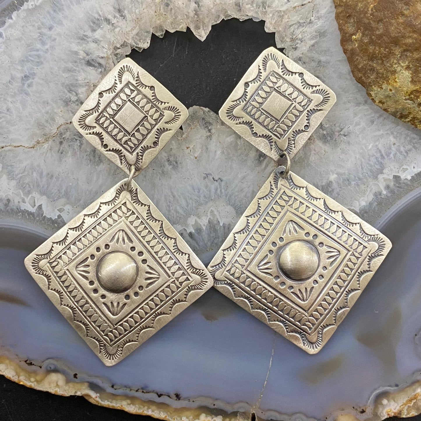 Harold Joe Native American Sterling Silver Stamped Post Earrings For Women #1