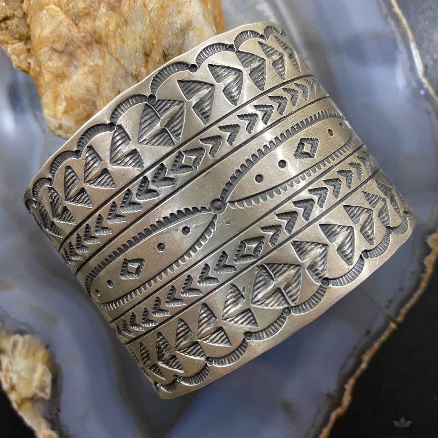 Tawney Cruz-Willie Native American Sterling Wide Stamped Bracelet For Women