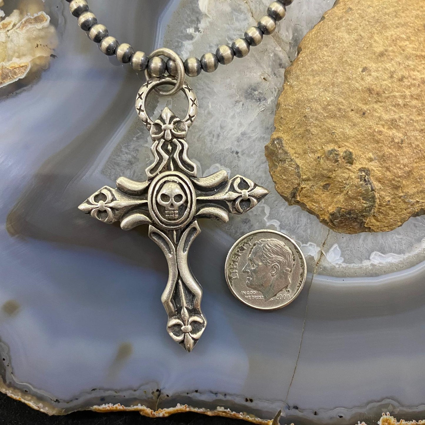 Sterling Silver Gothic Cross with a Skull Unisex Pendant