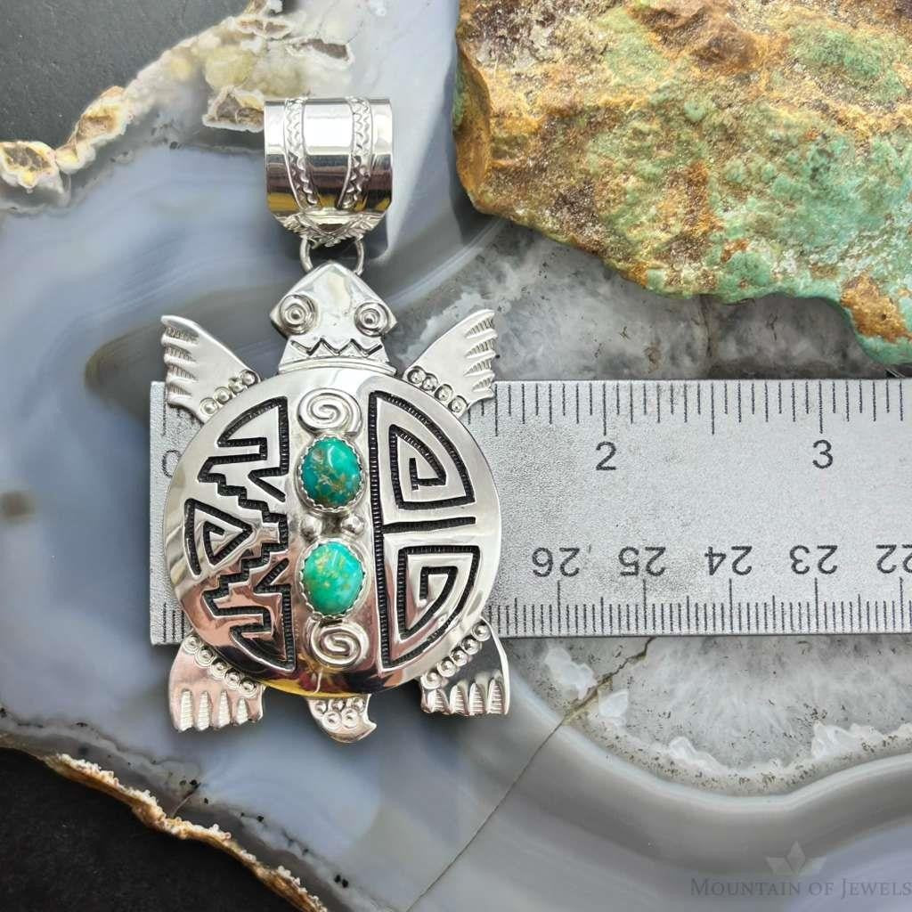 Alonzo Mariano Sterling Silver Overlay Turtle & 2 Turquoise Unisex Pendant