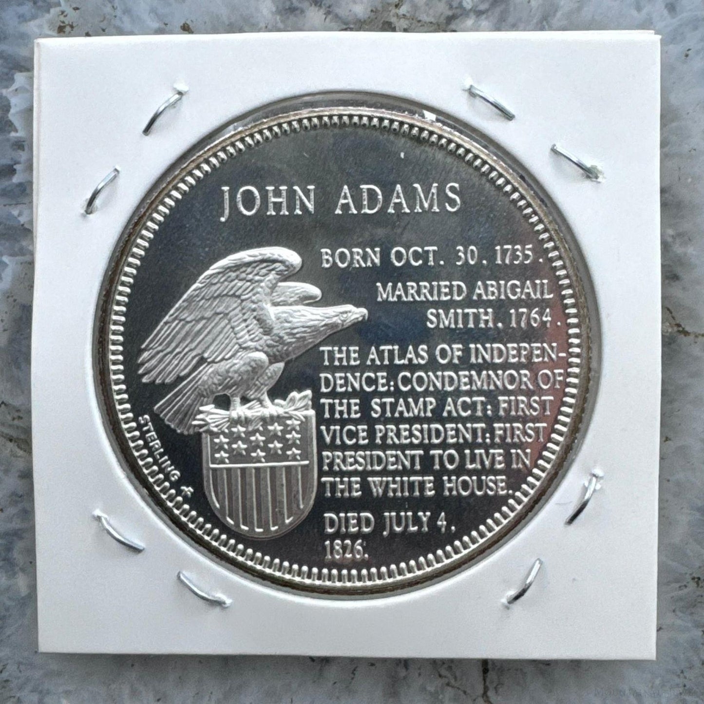 US .925 Silver John Adams Second President of the United States Bullion #61225-9